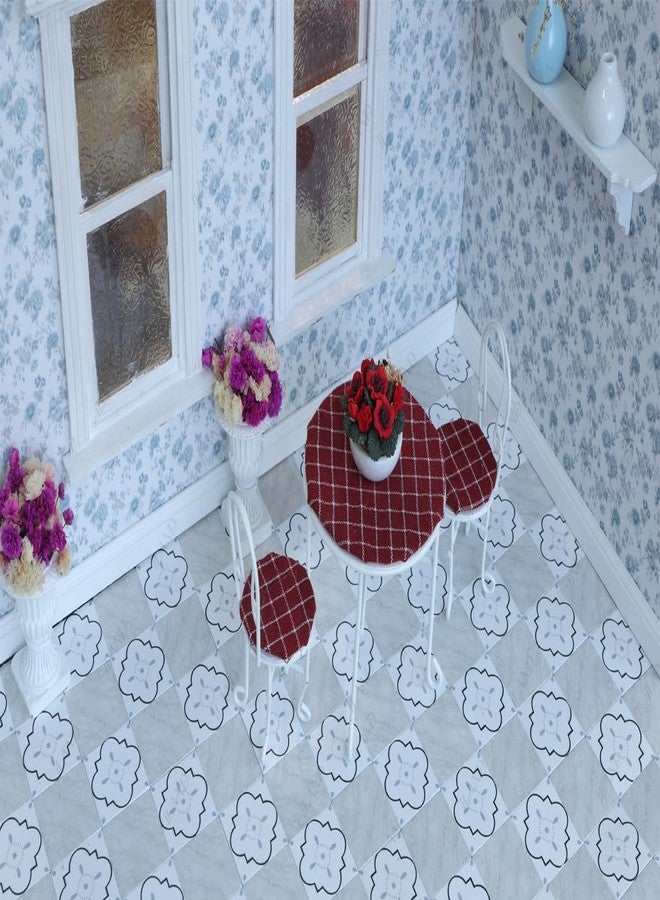 iLAND Dollhouse Flooring on 1/12 Scale 1/6 Scale, Miniature Dollhouse Accessories, 115pcs Double-Sided Dollhouse Floor Tiles (French White Floral & Grey Marble Tiles) - Image 4